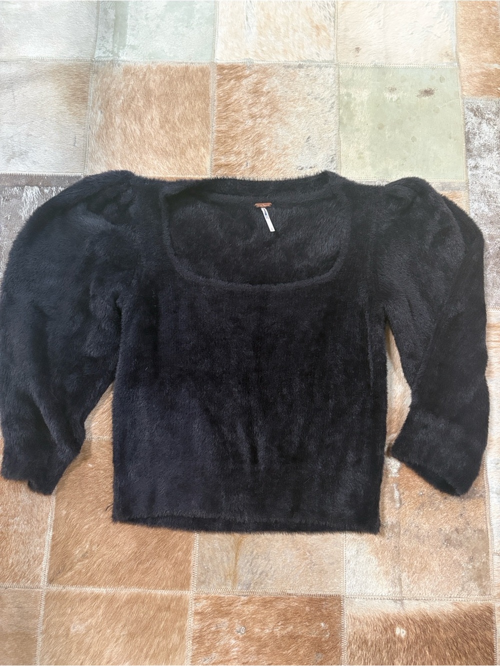 Free People Black Fuzzy Scoop Neck Sweater